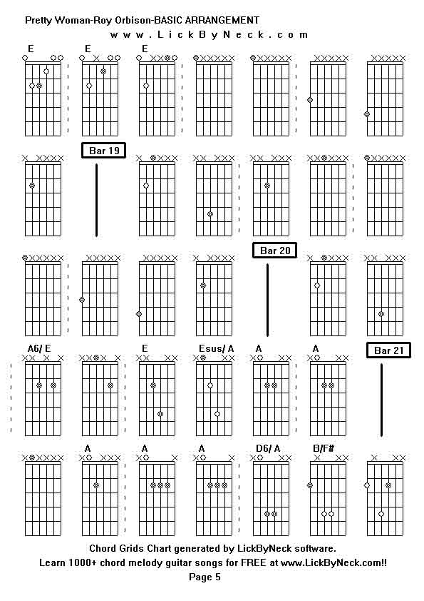 Chord Grids Chart of chord melody fingerstyle guitar song-Pretty Woman-Roy Orbison-BASIC ARRANGEMENT,generated by LickByNeck software.